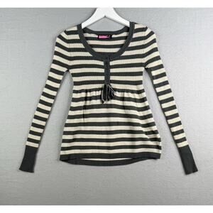 Vintage Y2K Say What? USA Baby Doll Striped Henley Sweater Sz Small Bella Swan